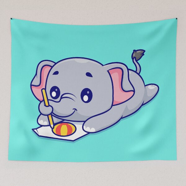 Item preview, Cute Elephant Drawing Ball on Paper - Cartoon Vector Icon designed and sold by hjian8219.