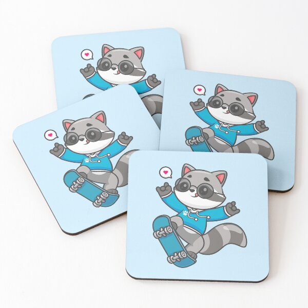 Item preview, Cute Raccoon Playing Skateboard with Metal Hand - Cartoon Vector Icon designed and sold by hjian8219.