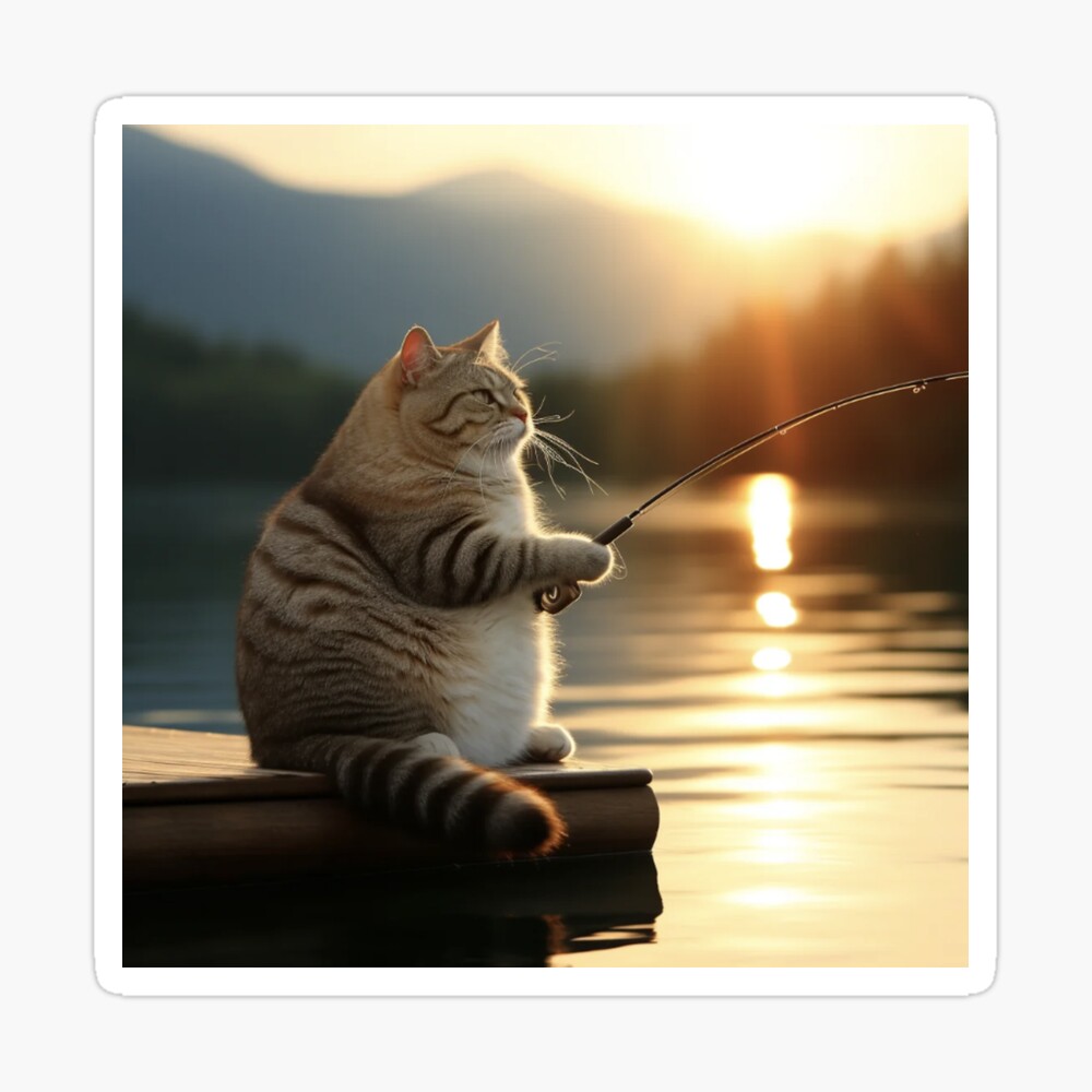 Red Cat Fishing Funny Cat Fishing Stock-vektor (royaltyfri) 2144986273