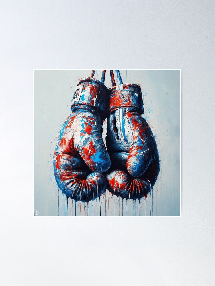 Boxing gloves red and blue paint Poster