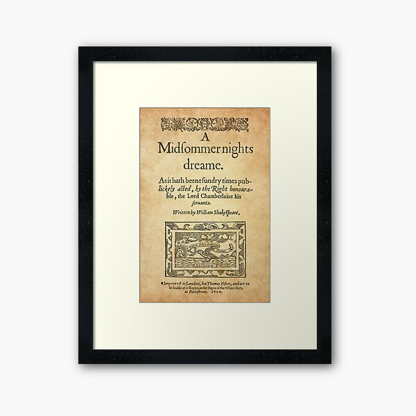 Shakespeare, A midsummer night's dream 1600 Lámina enmarcada