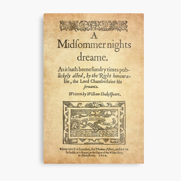 Shakespeare, A midsummer night's dream 1600 Lámina metálica