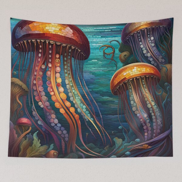 Item preview, Mosaic Jellyfish Under the Blue Sea designed and sold by purplesensation.