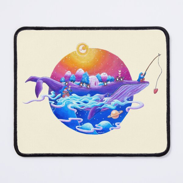 Item preview, Penguins travel on a purple whale island across a colourful starry sky designed and sold by PenguinGirl-Art.