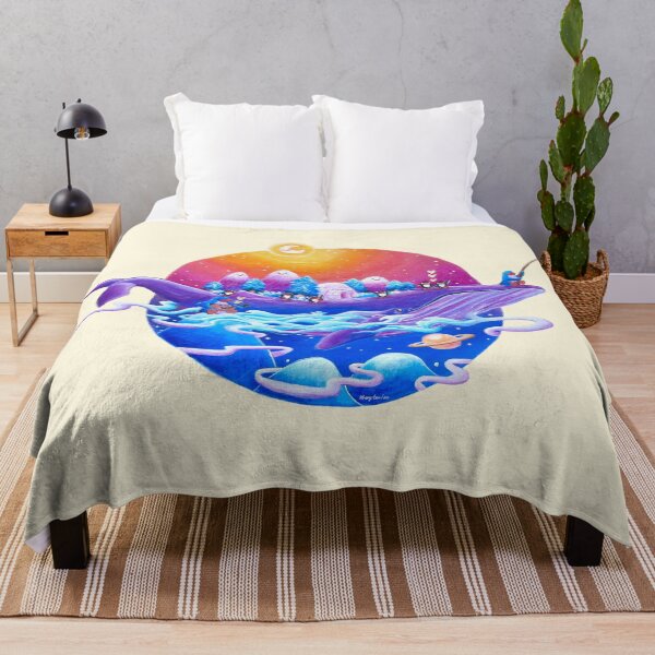Item preview, Penguins travel on a purple whale island across a colourful starry sky designed and sold by PenguinGirl-Art.