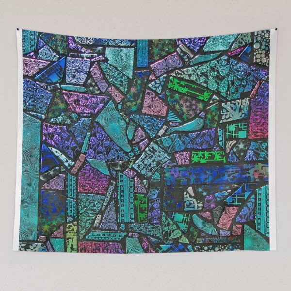 Item preview, Blue Dichroic Jigsaw Fused Glass designed and sold by snowflakeglass.