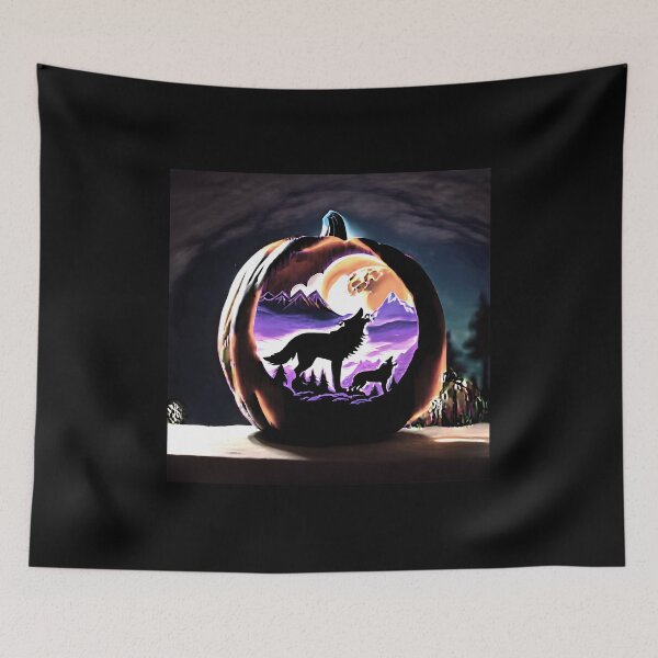 Item preview, wolf moon pumpkin tileartwork 2023 oct designed and sold by tileartwork.