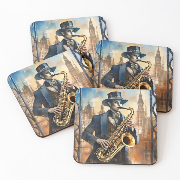 Item preview, Illustration of a steampunk portrait with a saxophone designed and sold by fotofeast.