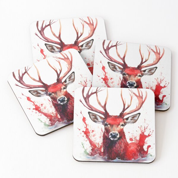 Item preview, Red deer with horns isolated in lake designed and sold by fotofeast.