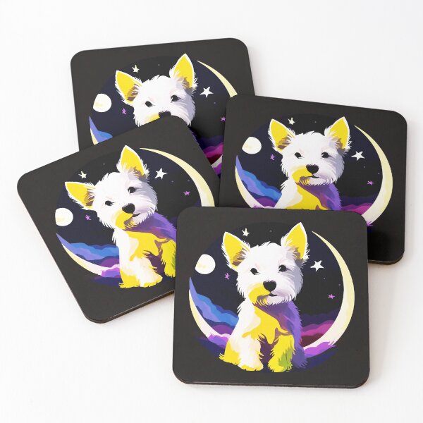 Item preview, Westie terrier puppy in front of the moon designed and sold by fotofeast.