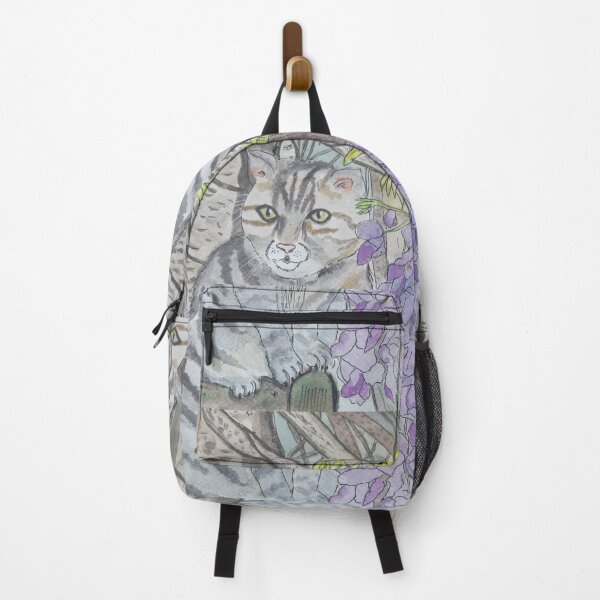 Item preview, The Tabby cat and purple wisteria flowers designed and sold by Kiruthikaarts.