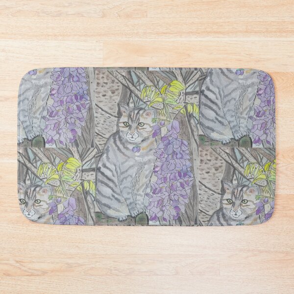 Item preview, The Tabby cat and purple wisteria flowers  designed and sold by Kiruthikaarts.