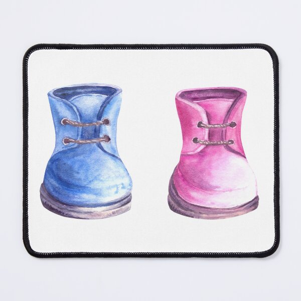 Artikelvorschau, Babyrosa und blaue Stiefeletten, Schuhe. Junge oder Mädchen. Aufkleber mit Aquarell-Handzeichnung entworfen und verkauft von BartolArt.
