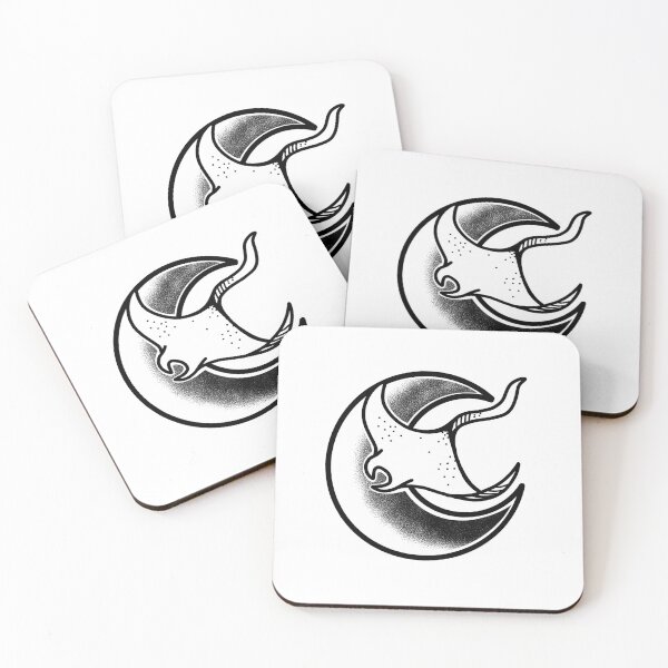 Item preview, Witchcore Boho Tattoo Crescent moon with a Manta ray designed and sold by jazzydevil.
