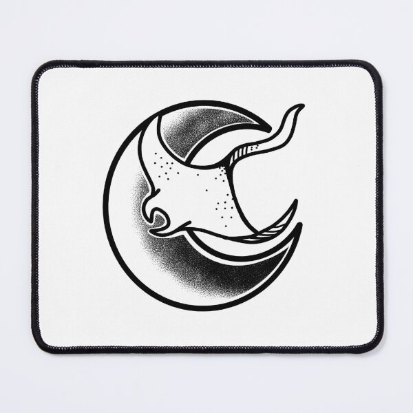 Item preview, Witchcore Boho Tattoo Crescent moon with a Manta ray designed and sold by jazzydevil.