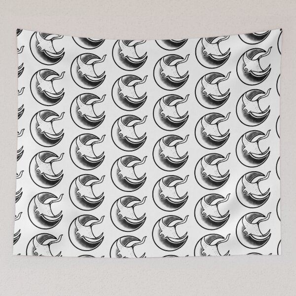 Item preview, Witchcore Boho Tattoo Crescent moon with a Manta ray designed and sold by jazzydevil.