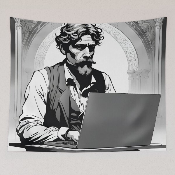 Item preview, An old school writer and his laptop designed and sold by Hensfield.