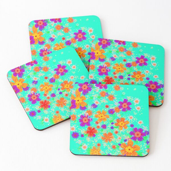 Item preview, Colorful flowers on teal  designed and sold by Photopat.