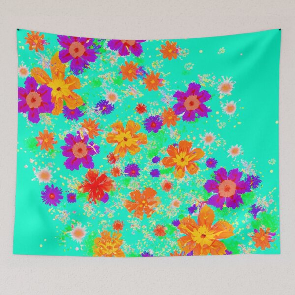 Item preview, Colorful flowers on teal  designed and sold by Photopat.