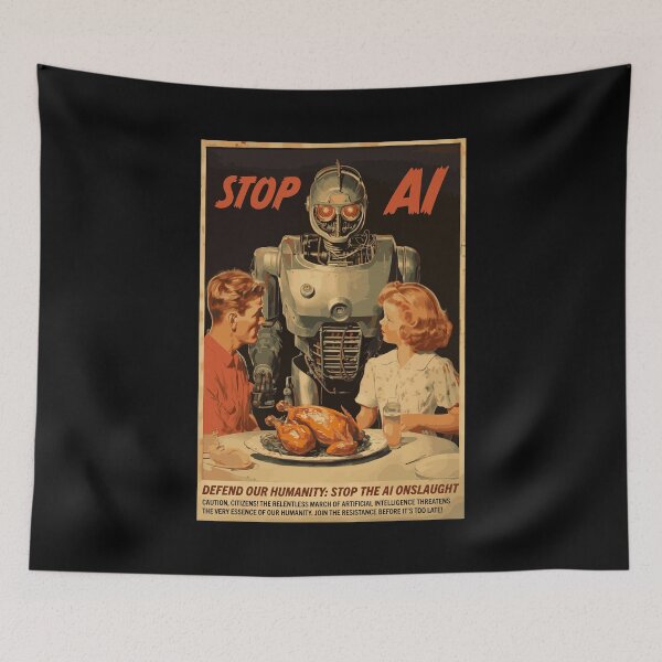Item preview, Vintage Style AI Parody - Defend Our Humanity: Stop the AI Onslaught designed and sold by ShobulousStudio.