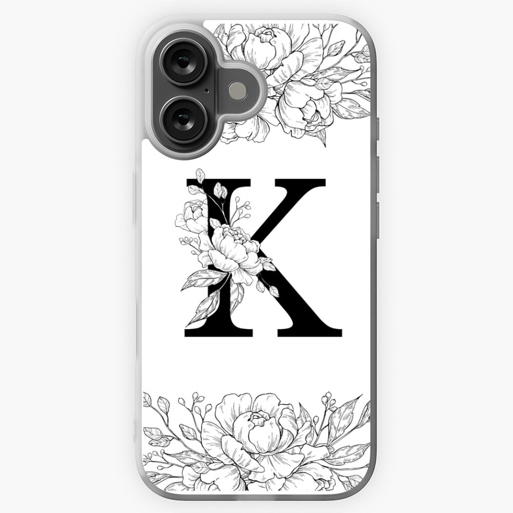 K Botanical Monogram. Detailed Peony Drawing Sticker