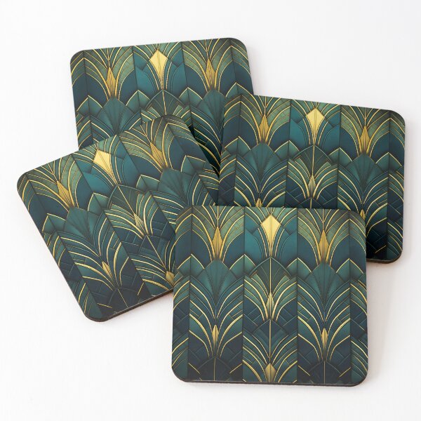 Item preview, Gatsby-Inspired Dark Green Gold Art Deco Pattern  designed and sold by Vic Torys ☆.