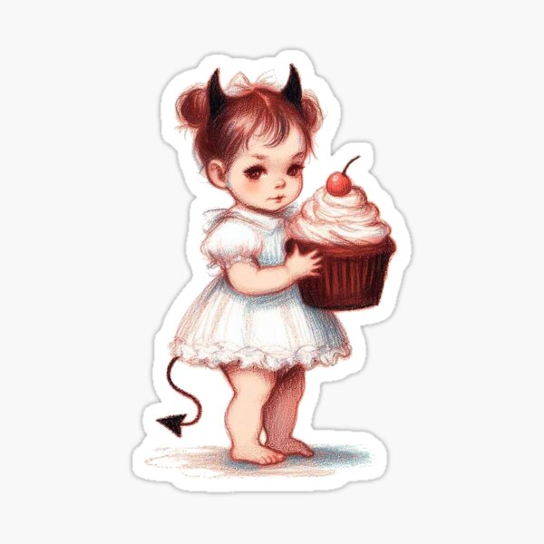 Item preview, Cute Baby Devil Holding Cupcake designed and sold by Mikileeoffical.