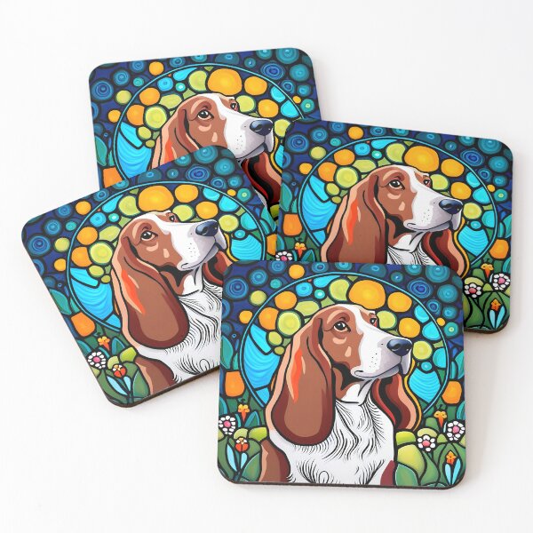 Item preview, Basset Hound Stained Glass Art Nouveau designed and sold by typogracat.