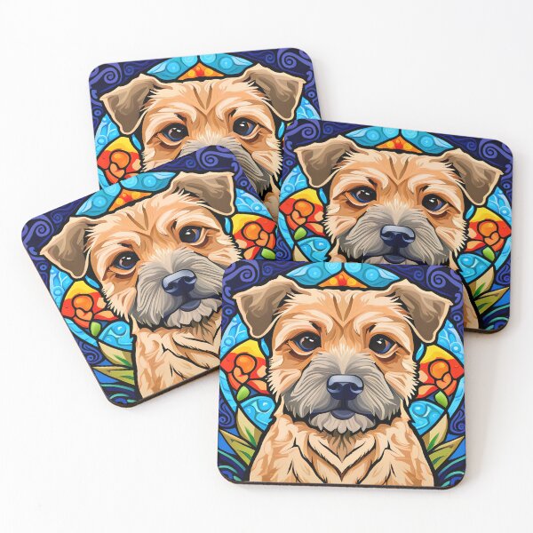 Item preview, Border Terrier Stained Glass Art Nouveau designed and sold by typogracat.