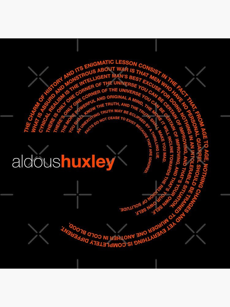 Thumbnail 3 of 3, Sticker, Aldous Huxley famous quotes poster [orangered] designed and sold by CMYKStudio.