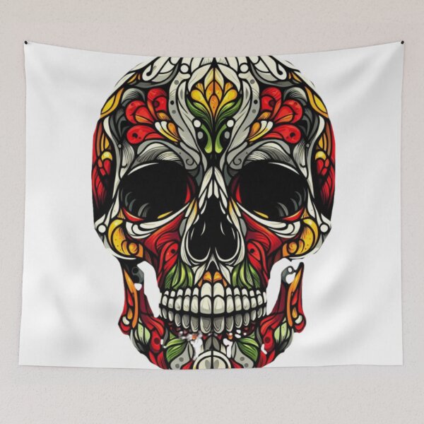 Item preview, Smiling Skull in Stained Glass for Halloween designed and sold by erkabees.