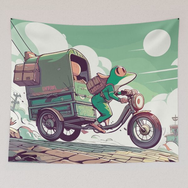 Aperçu de l'œuvre Grenouille sur vélo cargo créée et vendue par TomFrontierArt.