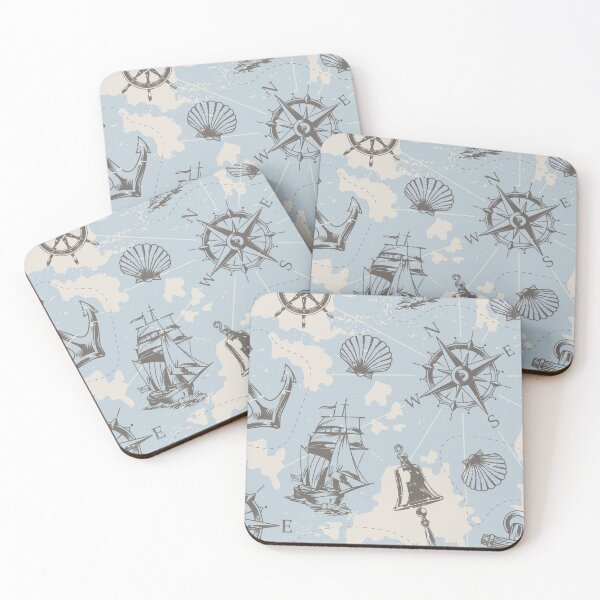 Item preview, Nautical elements anchor compass bell yacht pattern designed and sold by TheRightHonMP.