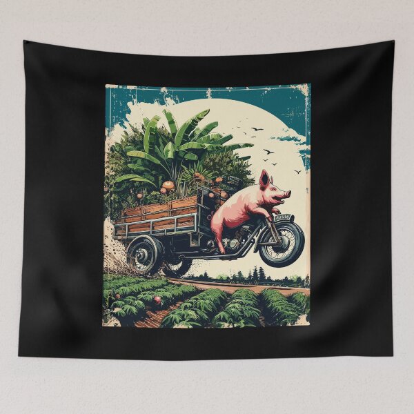 Item preview, Pig transport vegetables on cargo bike designed and sold by TomFrontierArt.
