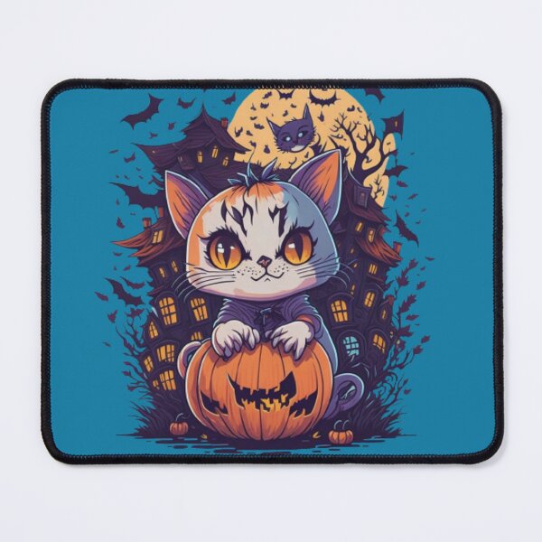 Item preview, Kitten with pumpkin and haunted mansion Halloween designed and sold by Tandilia Store.