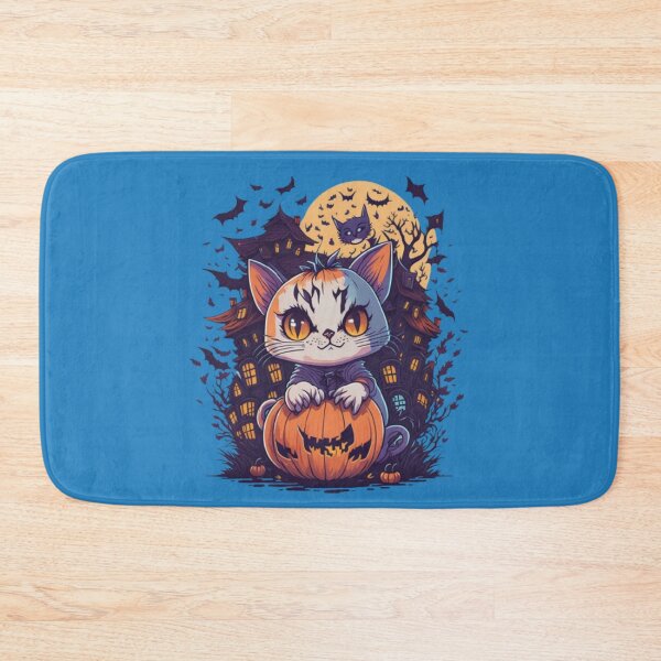 Item preview, Kitten with pumpkin and haunted mansion Halloween designed and sold by Tandilia Store.