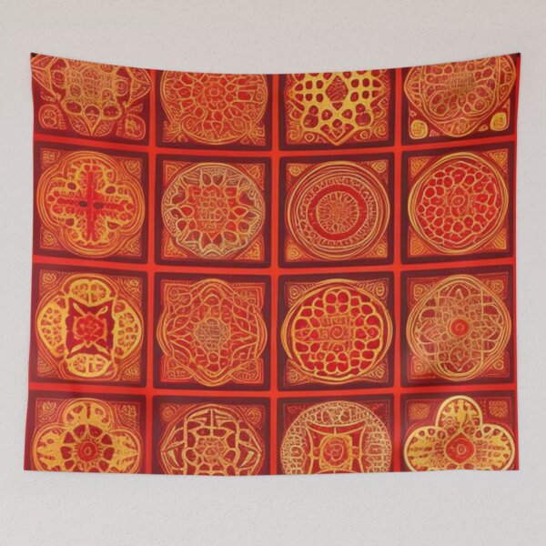 Item preview, Vintage red gold pattern  designed and sold by Roxburylane.