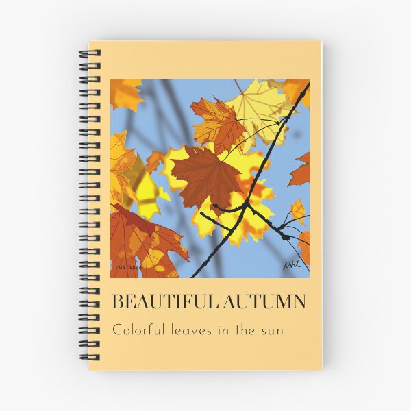 Item preview, BEAUTIFUL AUTUMN Colorful leaves in the sun. Illustration with colorful leaves against a blue sky designed and sold by Posteria.