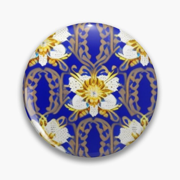 Item preview, Antique blue and gold floral pattern  designed and sold by Roxburylane.