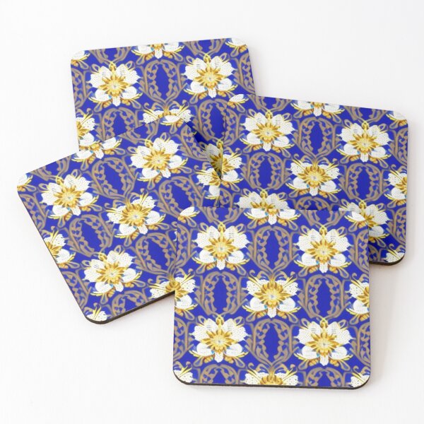 Item preview, Antique blue and gold floral pattern  designed and sold by Roxburylane.