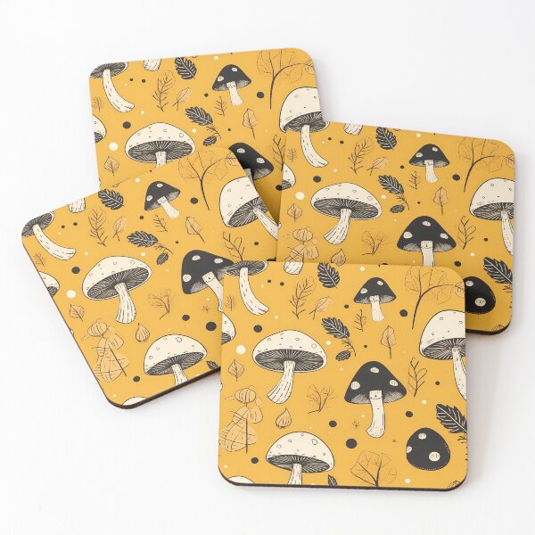 Item preview, Yellow & Black Mushrooms and plants - Witchy Pattern - Earthy nature  designed and sold by ImageNugget.