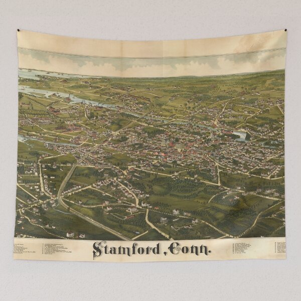 Item preview, Vintage Pictorial Map of Stamford CT (1883) designed and sold by BravuraMedia.