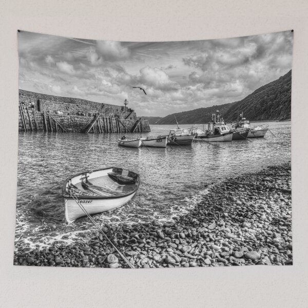 Item preview, Clovelly Harbour, North Devon, UK, Black And White designed and sold by Paul Thompson Photography.