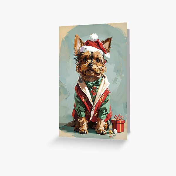 Festive Furball: Yorkie's Christmas Charm Greeting Card