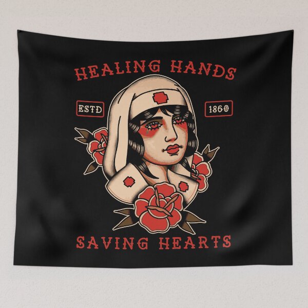 Item preview, Healing Hands, Saving Hearts, Old School Tattoo, Nurse, Nursing Design designed and sold by Proverbial Wisdom Design.