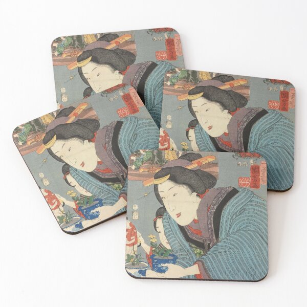 Item preview, Woman with Flower Pots and a Child with a Lantern (1852) - Utagawa Kuniyoshi designed and sold by SALON DES ARTS.