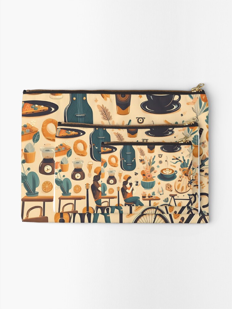 Disover Cafe Vibes Pattern Makeup Bag