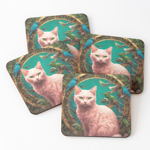 Item preview, Green-Eyed Cat with Birds designed and sold by HabitableMoons.