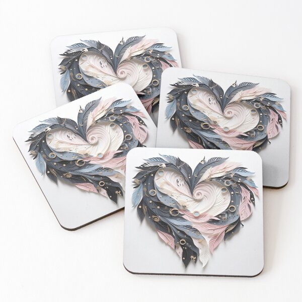 Item preview, 3 dimensional colorful feather heart shaped plume art print designed and sold by dcrc.