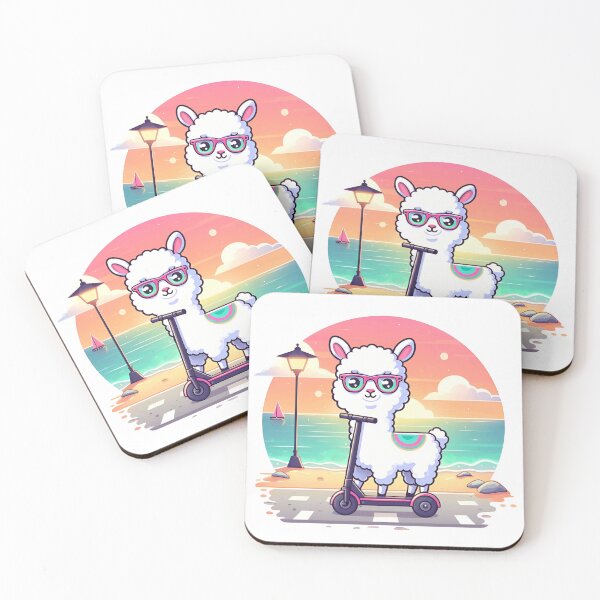 Item preview, A funny white llama rides an electric scooter on the beach. designed and sold by ART-POD-PL.